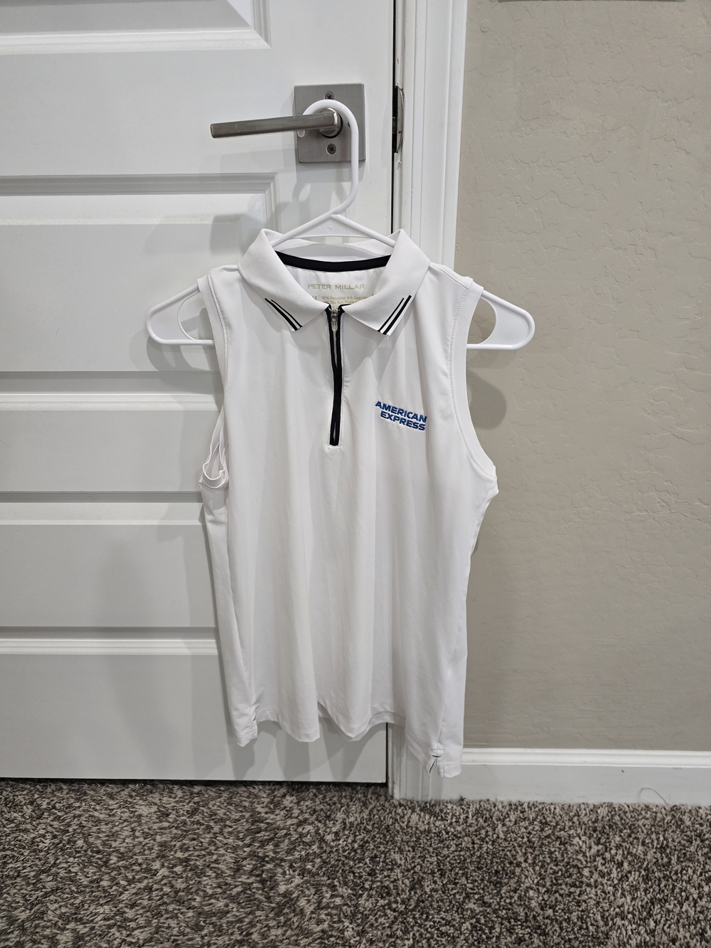 Peter Millar White Sleeveless Polo Tank with Black Trim